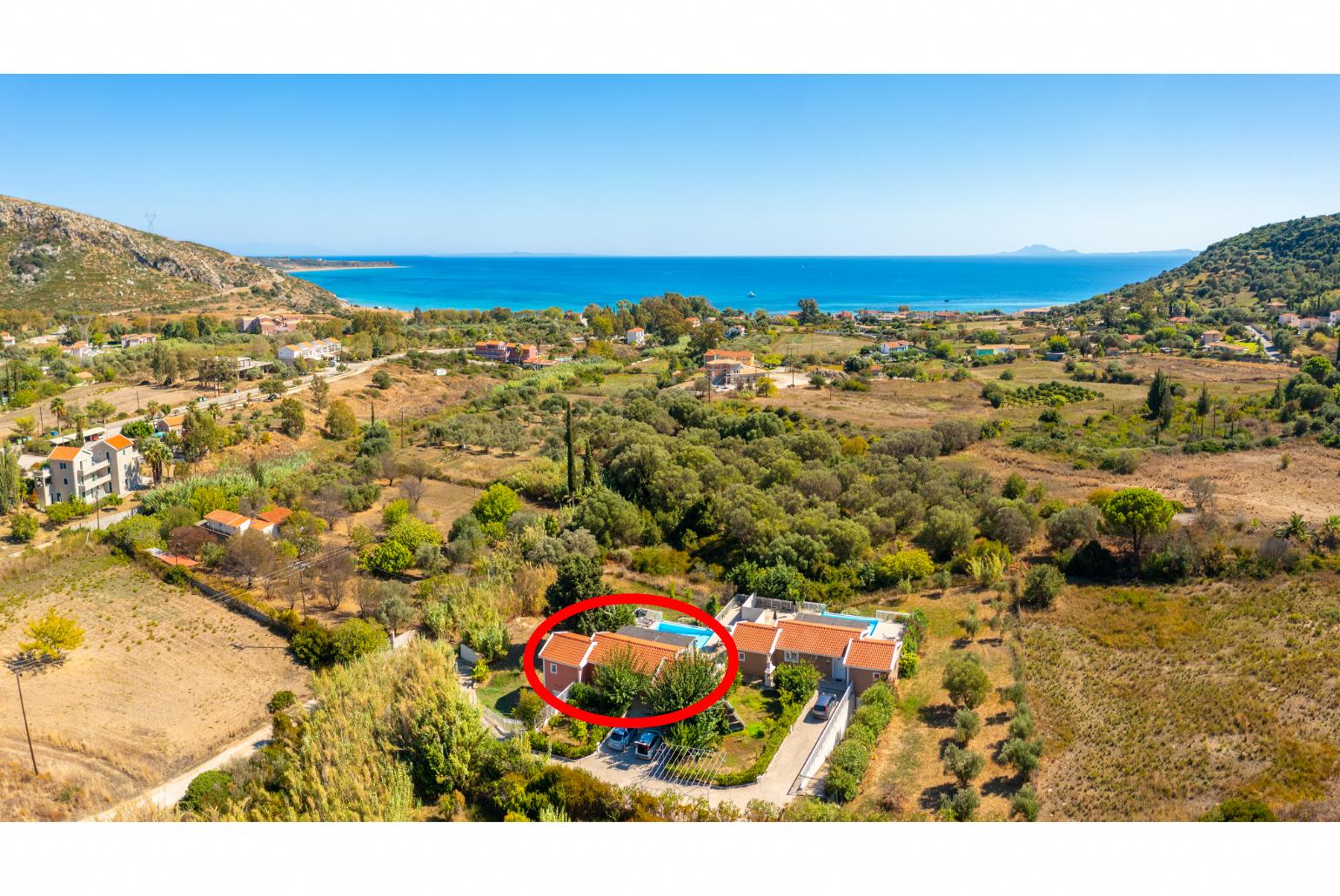 Aerial view showing location of Villa Cherry