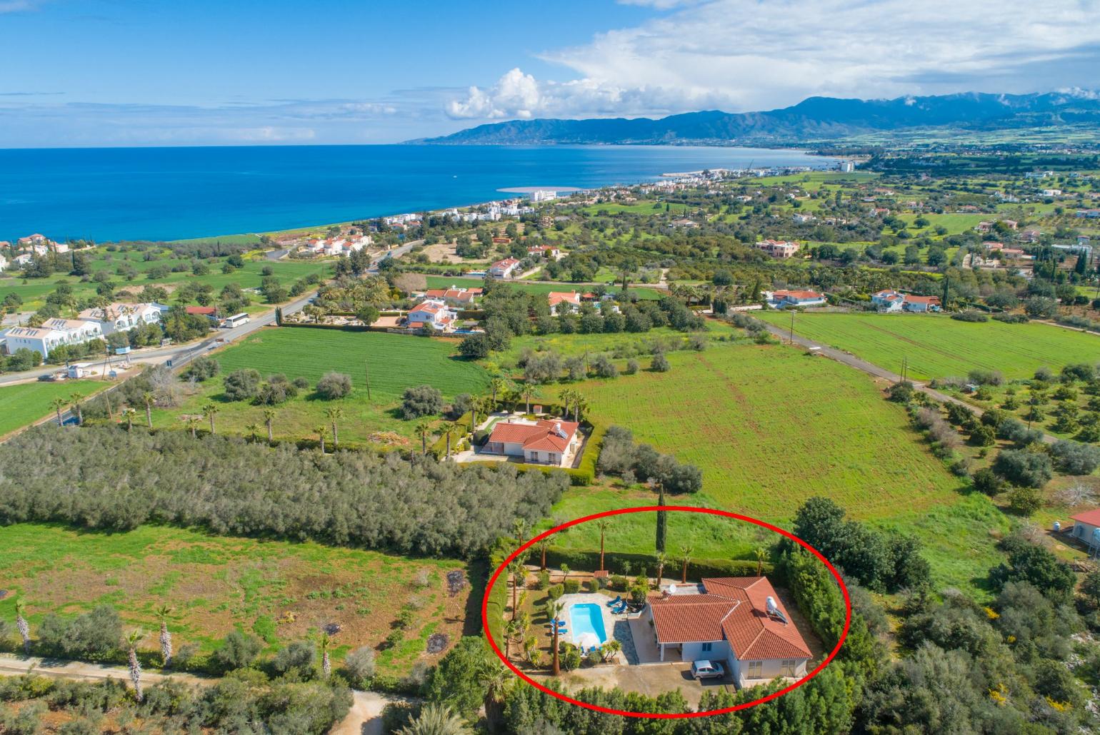 Aerial view showing location of Villa Christia Maris