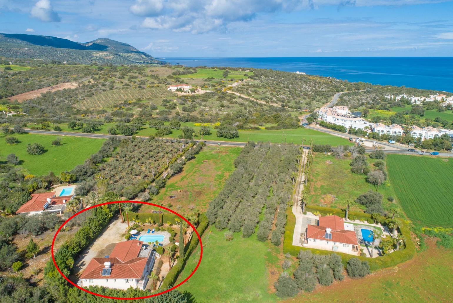 Aerial view showing location of Villa Christia Maris