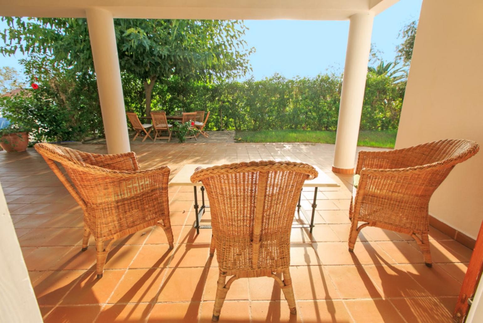 Shaded outdoor seating area
