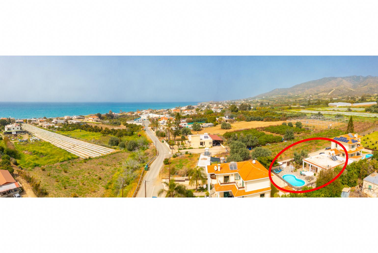 Aerial view showing location of Villa Constantinos