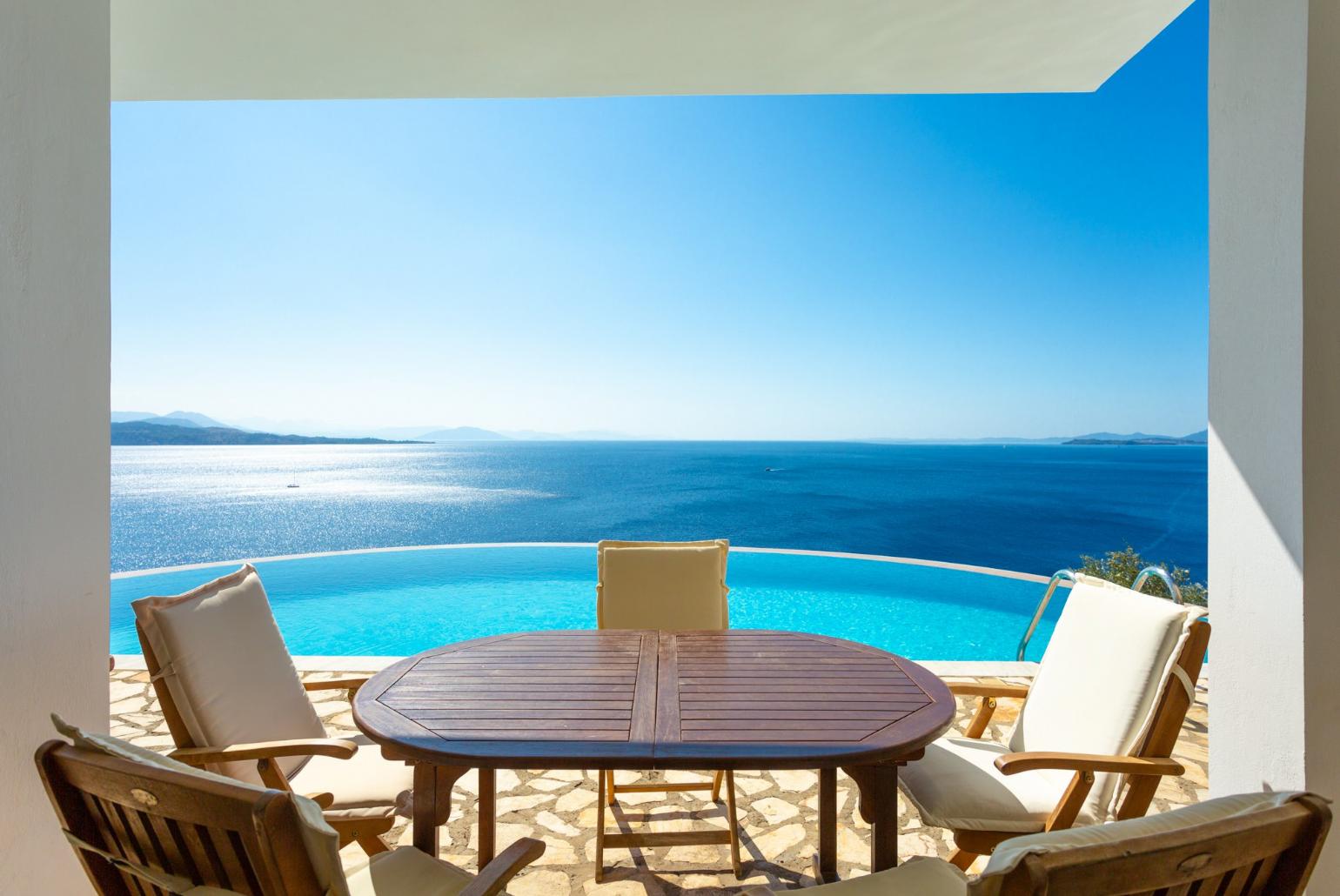 Private infinity pool and terrace with panoramic sea views