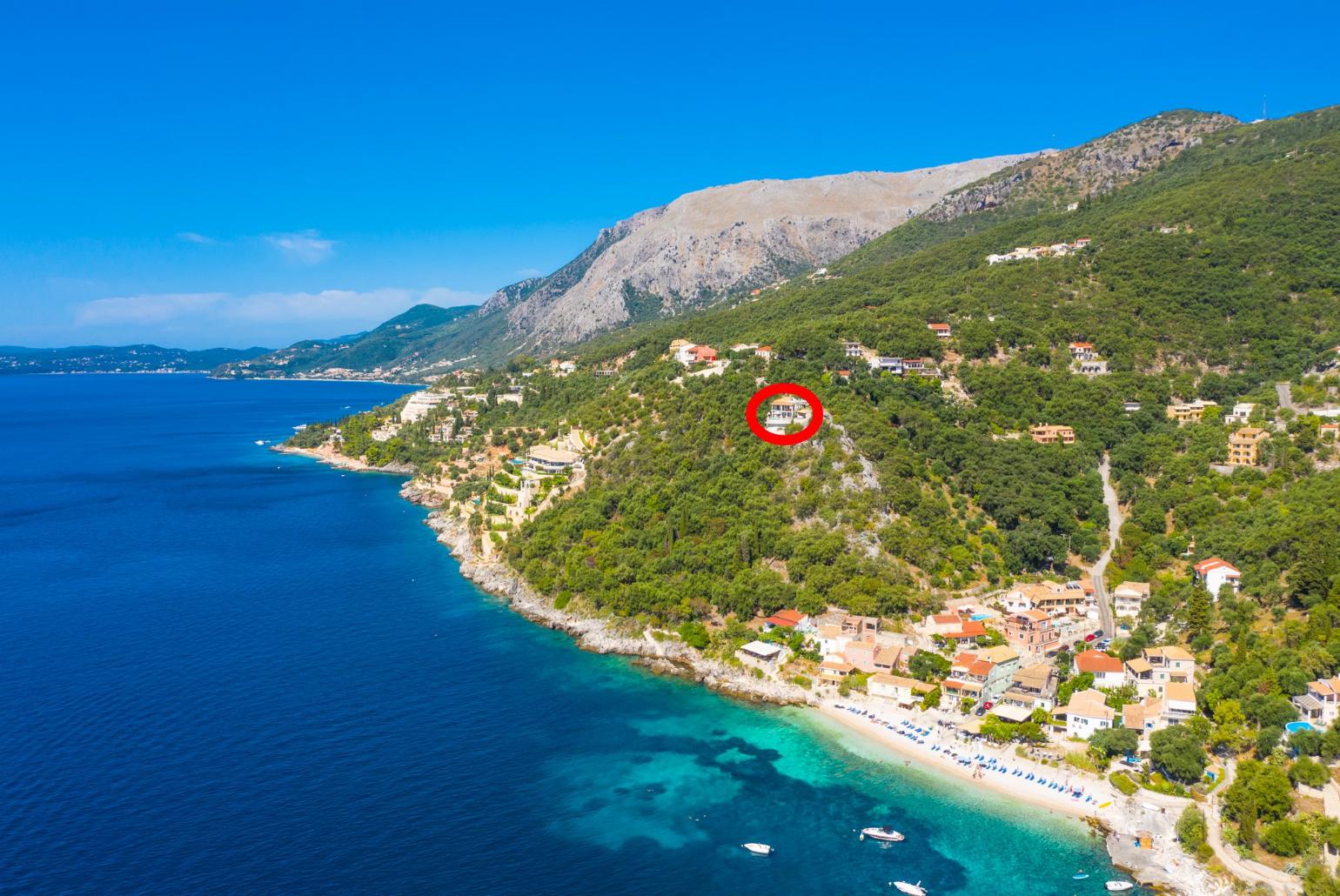 Aerial view of Kaminaki showing location of House on the Rocks