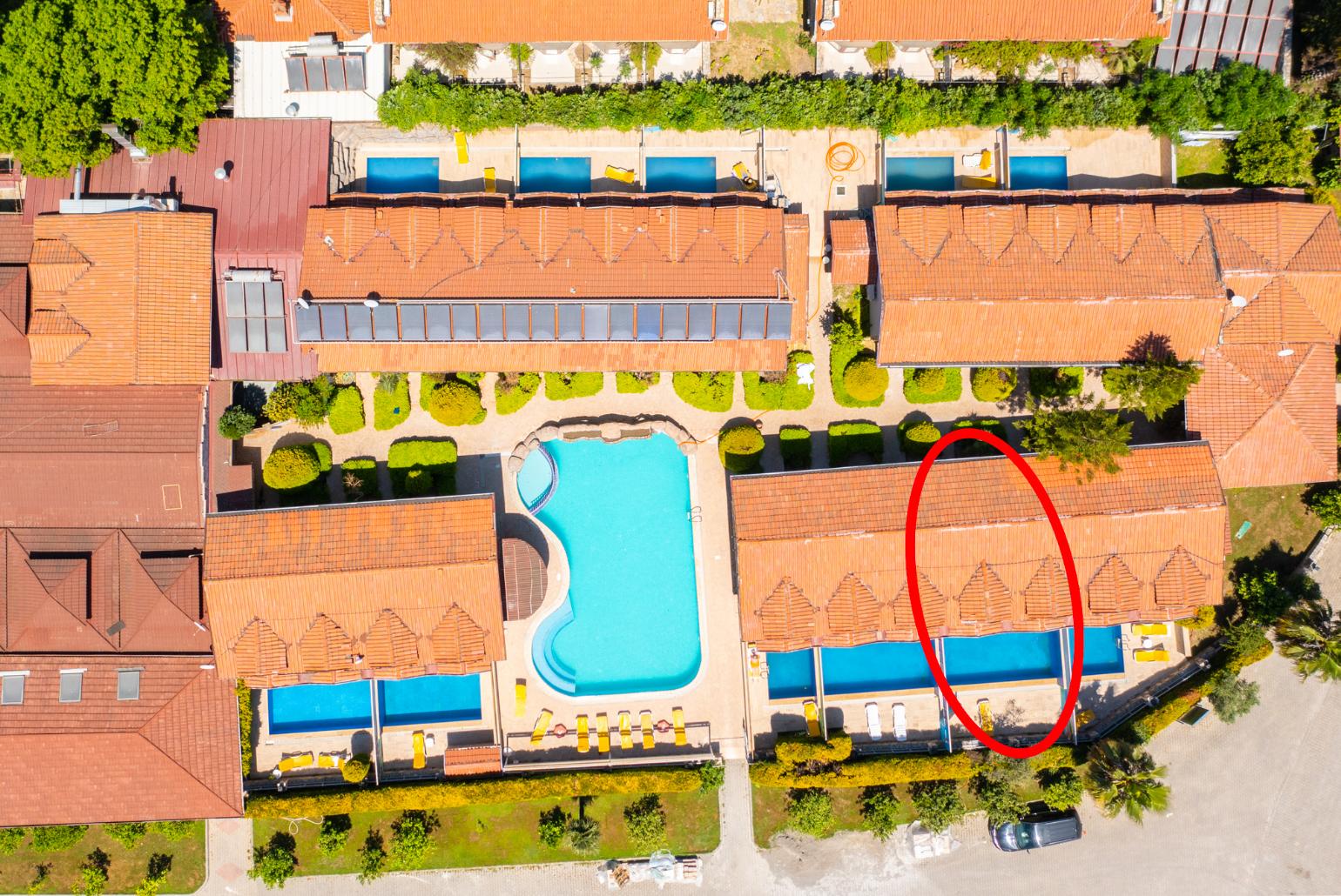 Aerial view of Paradise Club showing location of Villa Asli Paradise