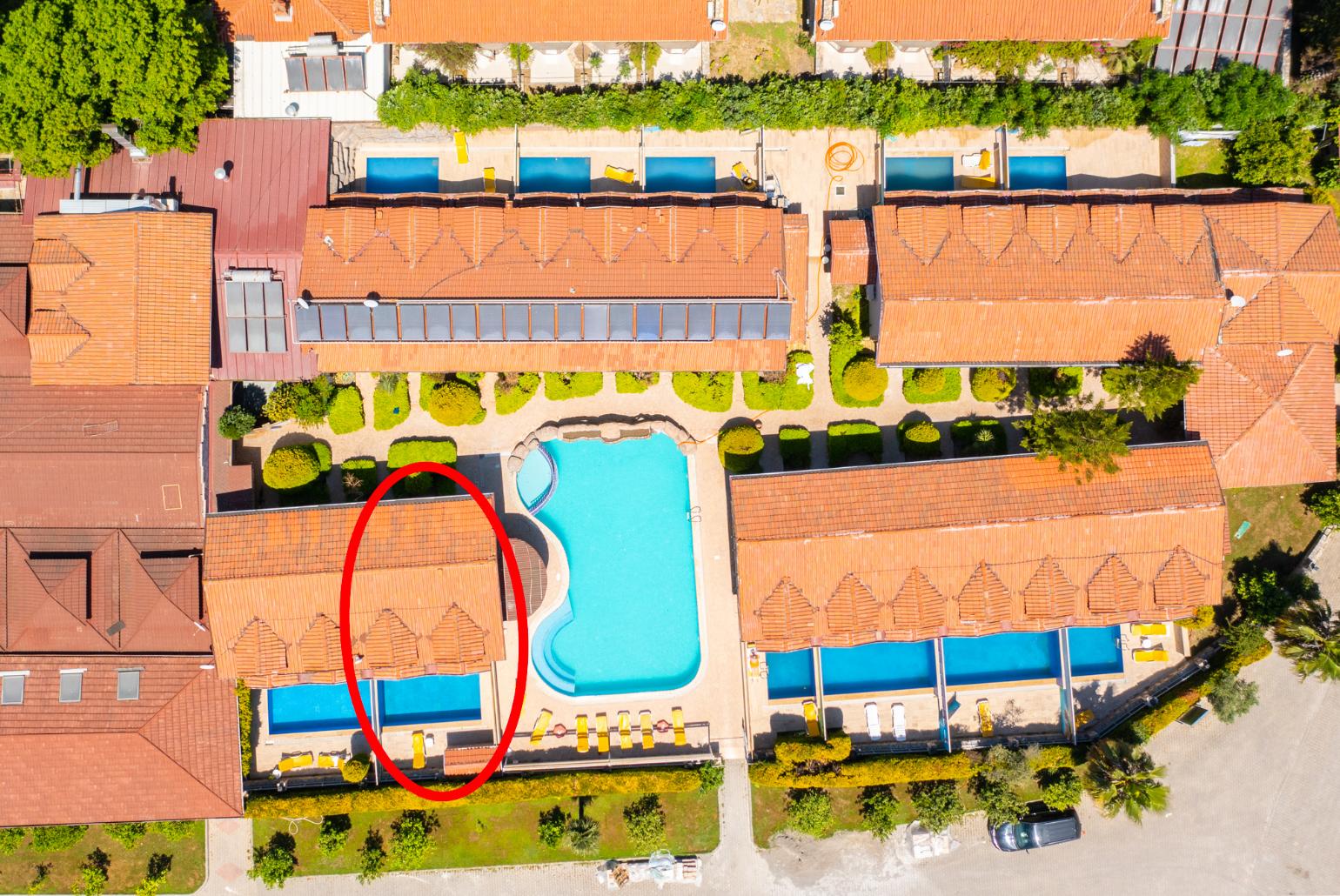 Aerial view of Paradise Club showing location of Villa Canan Paradise