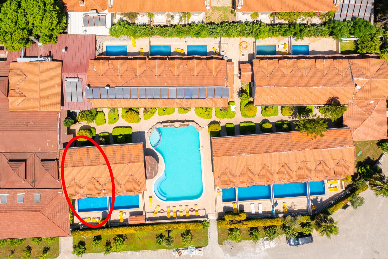 Aerial view of Paradise Club showing location of Villa Deniz Paradise