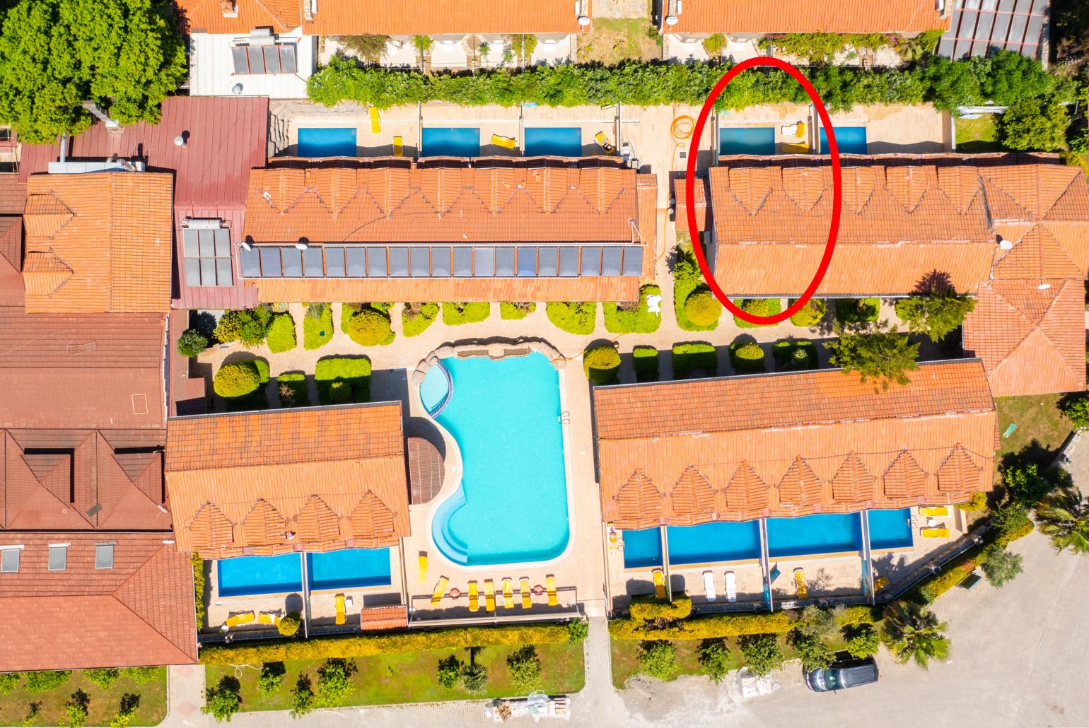 Aerial view of Paradise Club showing location of Villa Elmas Paradise