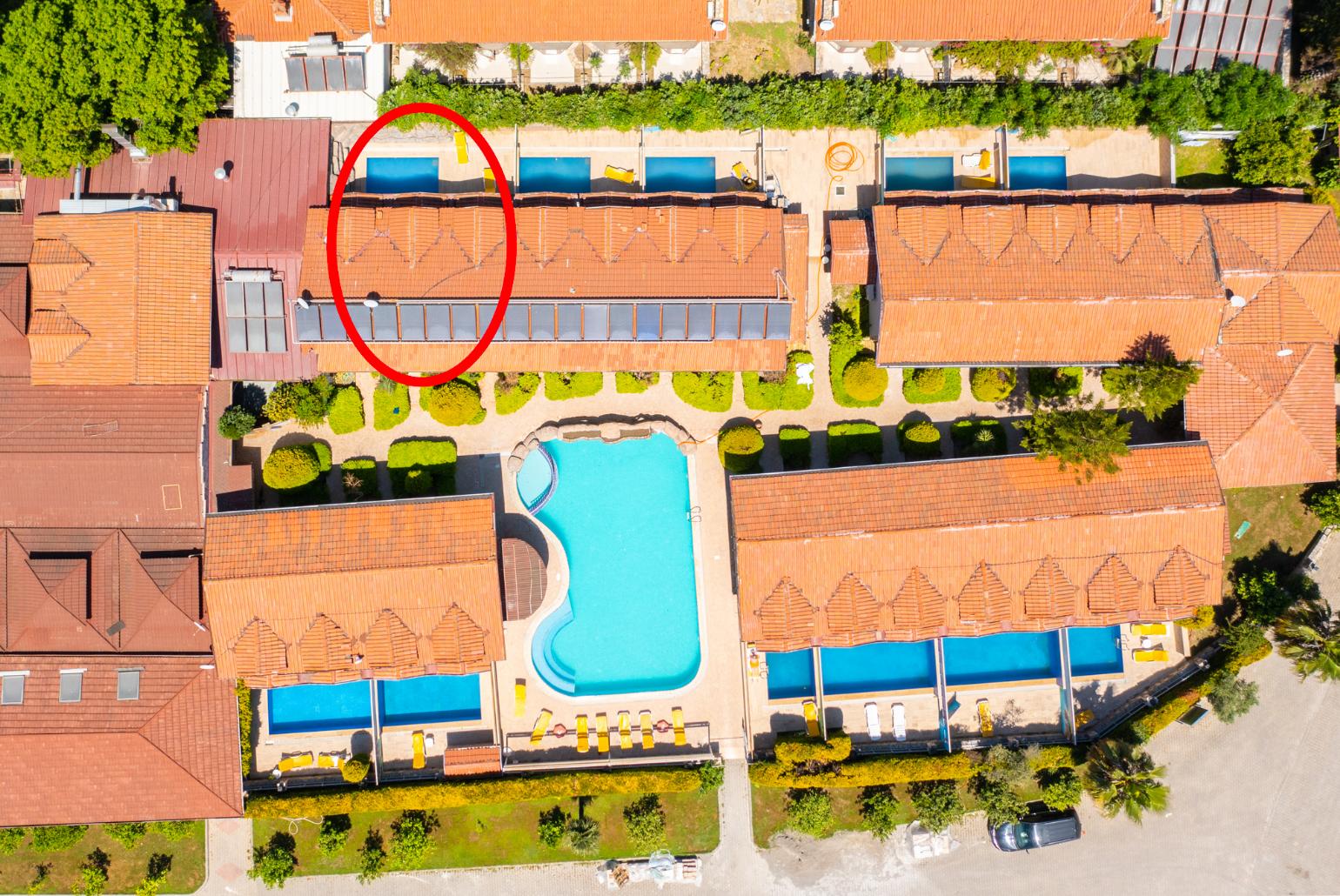 Aerial view of Paradise Club showing location of Villa Emel Paradise