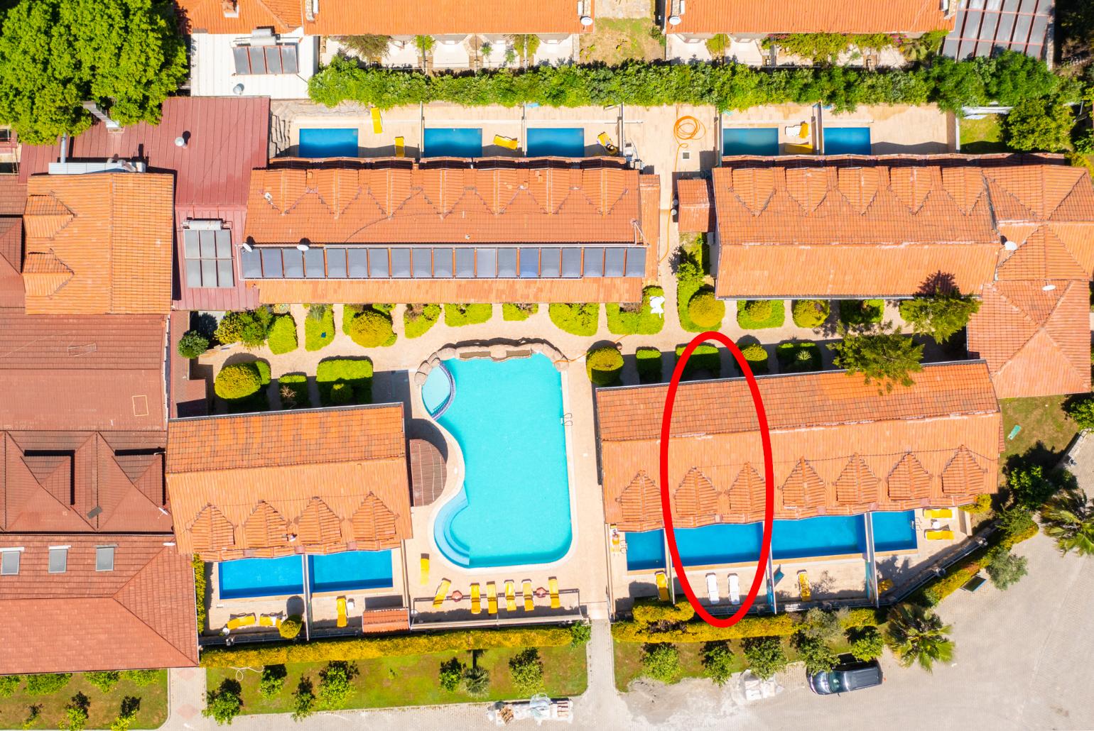 Aerial view of Paradise Club showing location of Villa Ayla Paradise