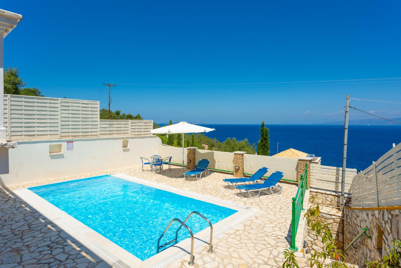 Private pool and terrace with panoramic sea views