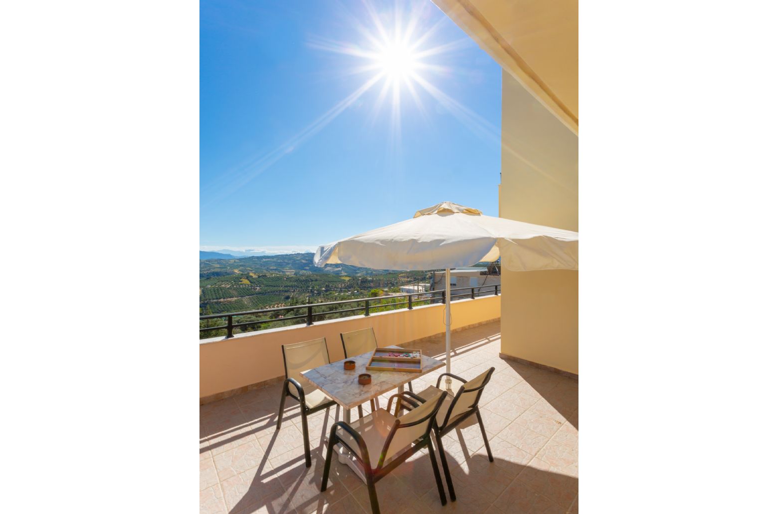 Upper terrace with panoramic sea and countryside views