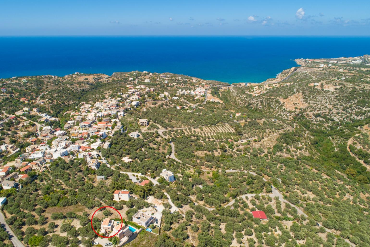 Aerial view showing location of Villa Olive