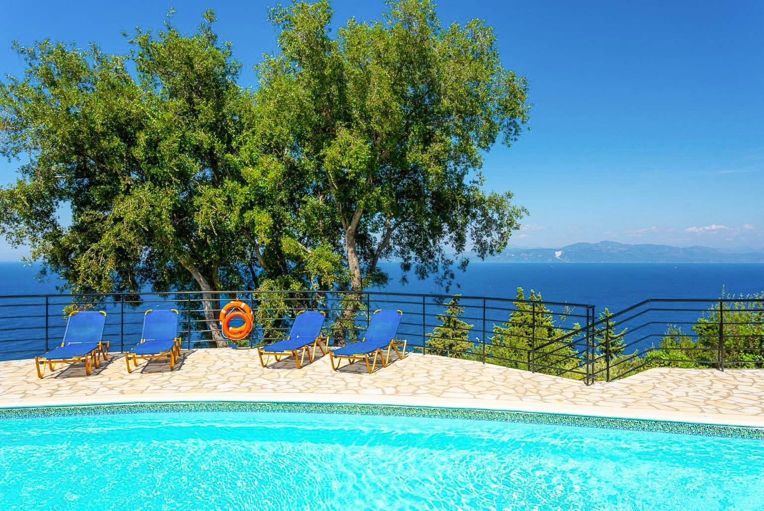 Private pool and terrace with panoramic sea views