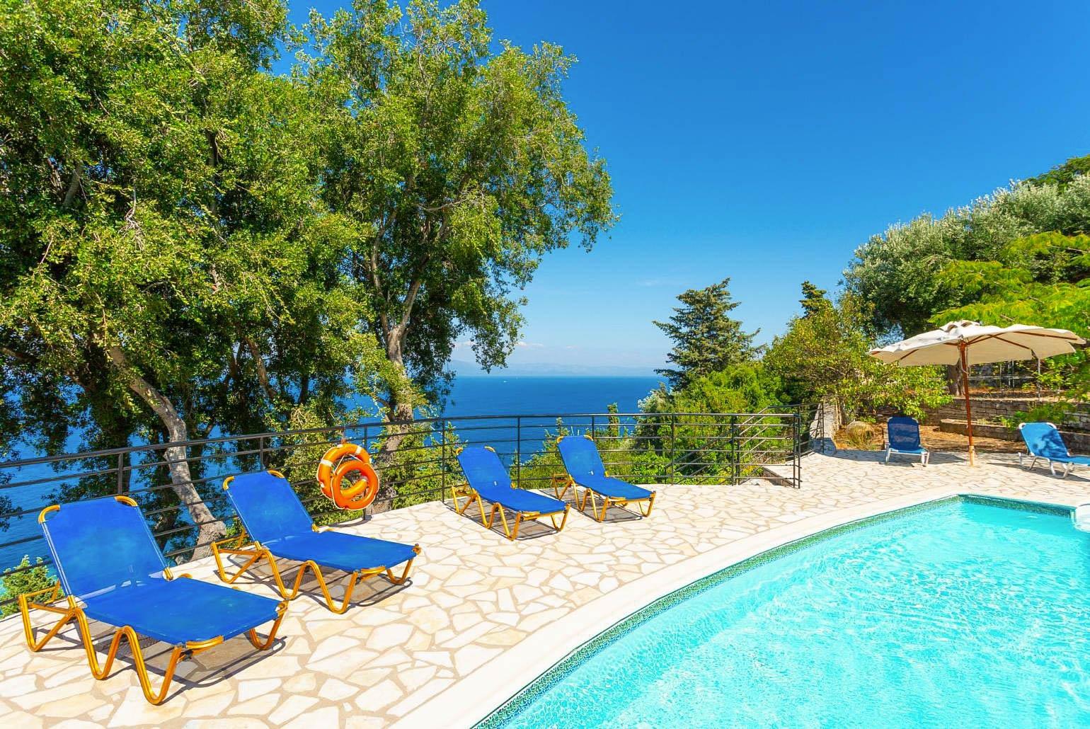 Private pool and terrace with panoramic sea views