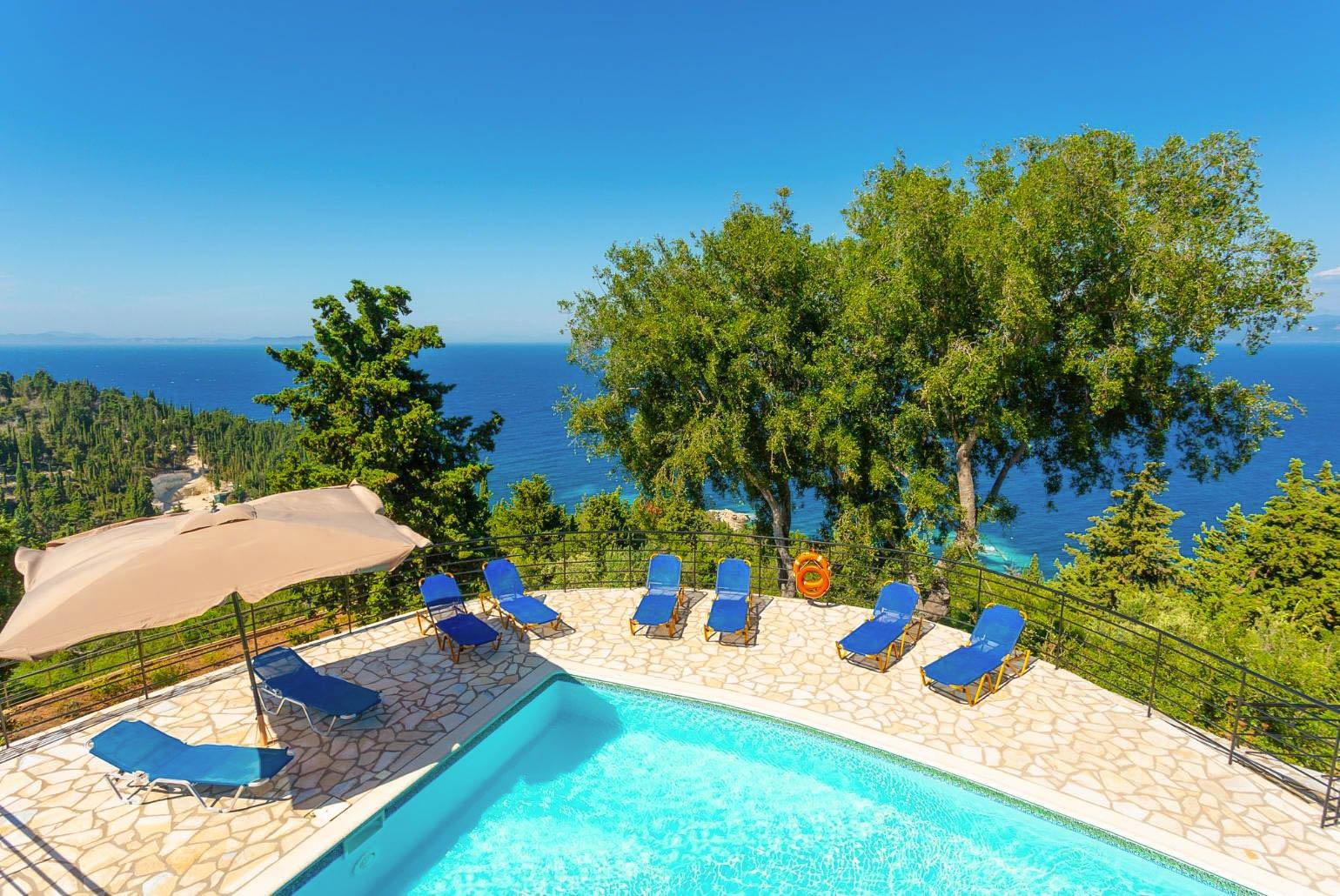 Private pool and terrace with panoramic sea views