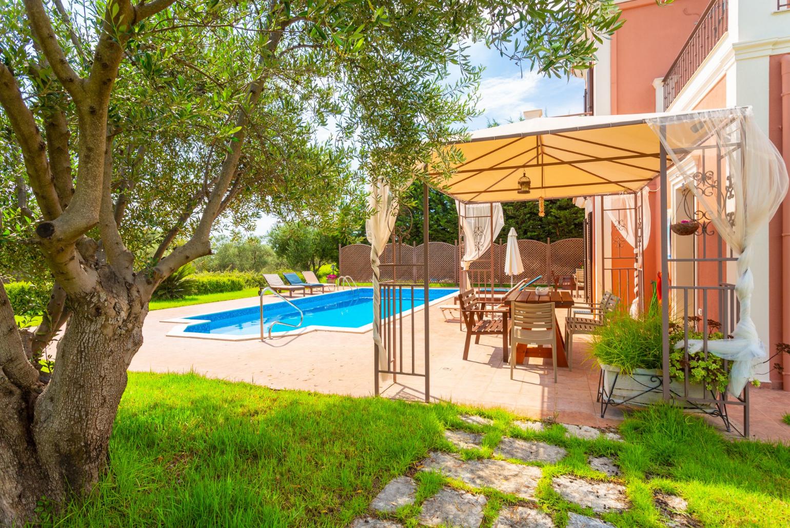 Gazebo and outdoor dining area