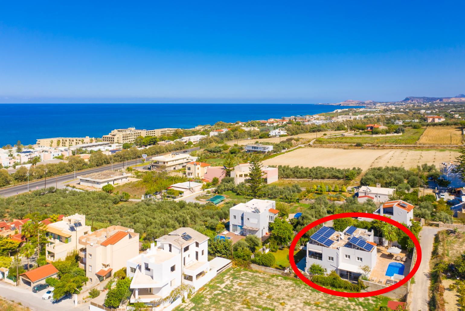 Aerial view showing location of Villa Thetis