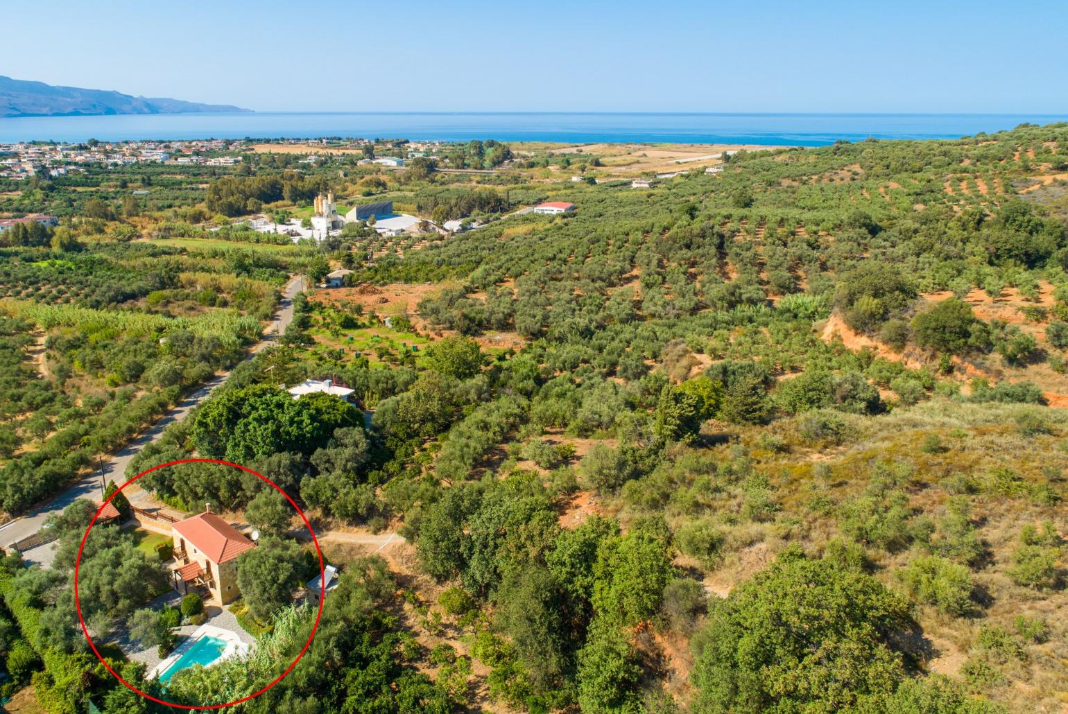 Aerial view showing location of Villa Miguela