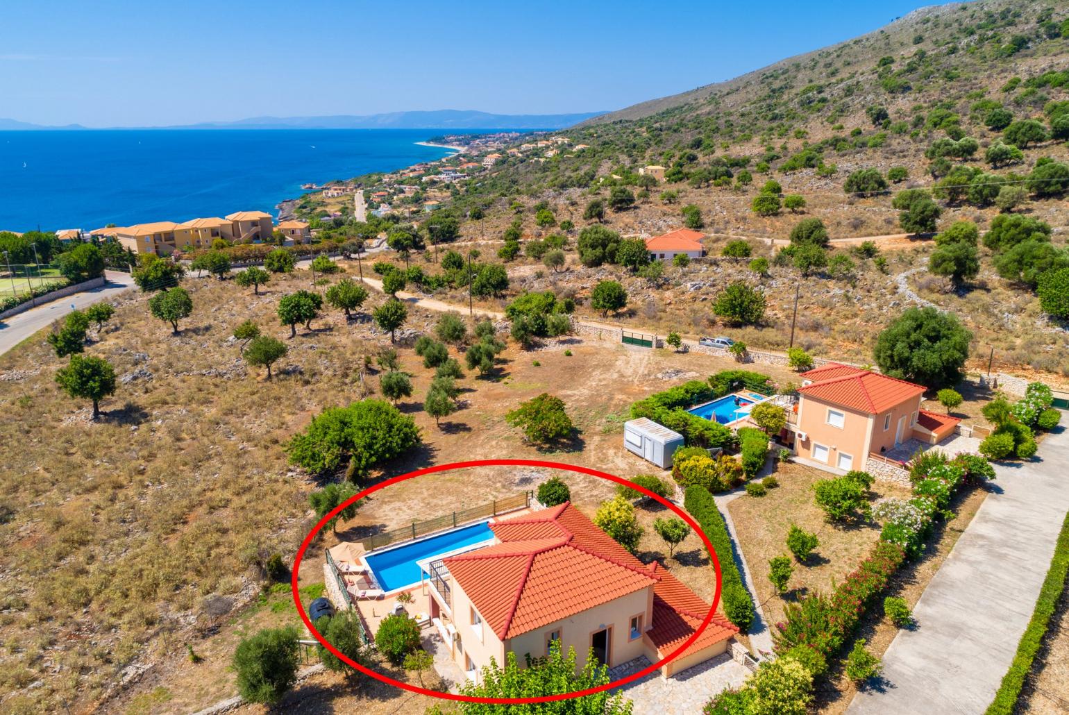 Aerial view showing location of Villa Olympia