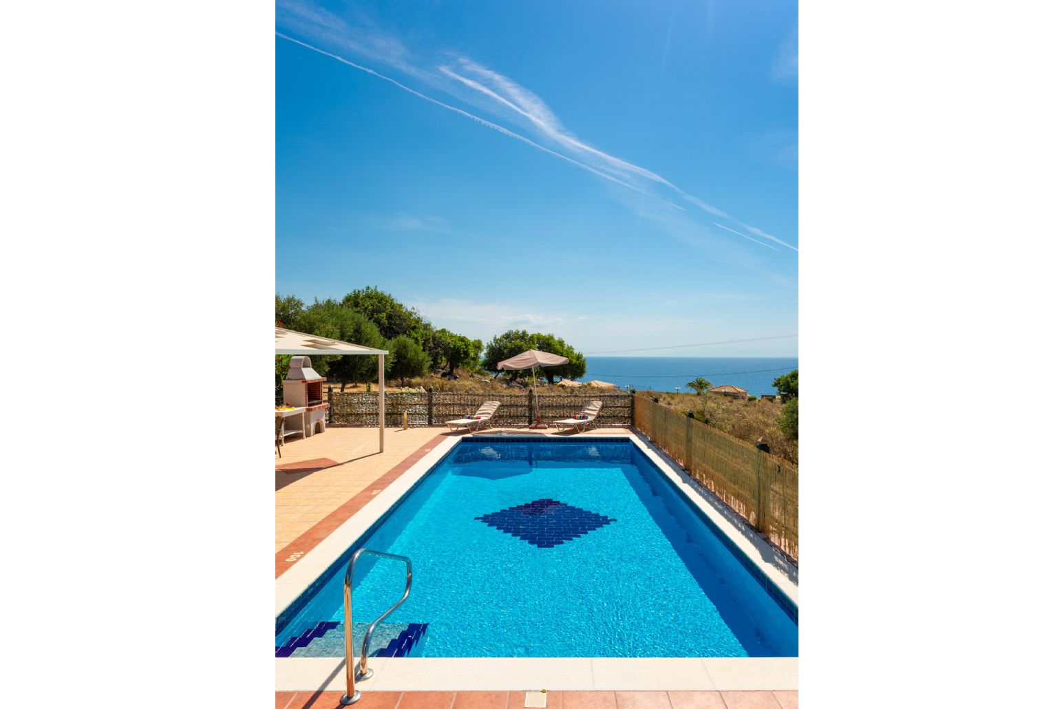 Private pool and terrace with panoramic sea views