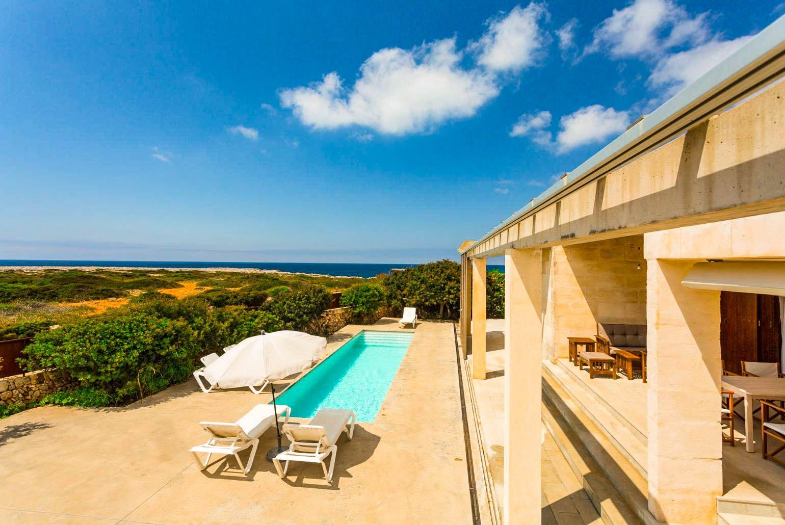 Beautiful villa with private pool, partially sheltered terrace, and sea views
