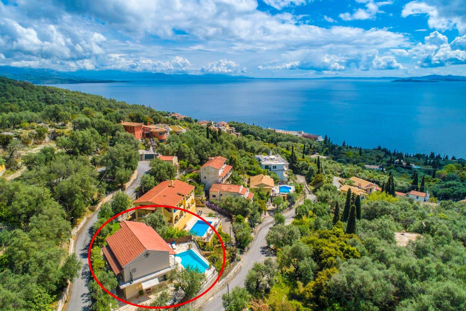 Aerial view showing location of Villa Katerina
