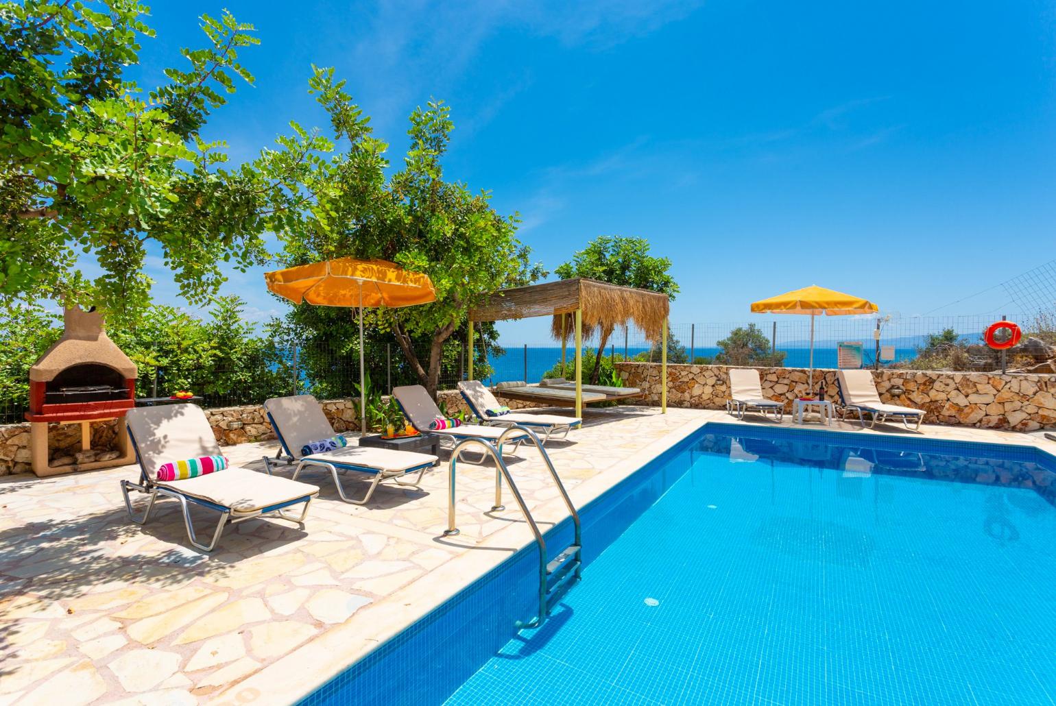 Private pool and terrace with sea views