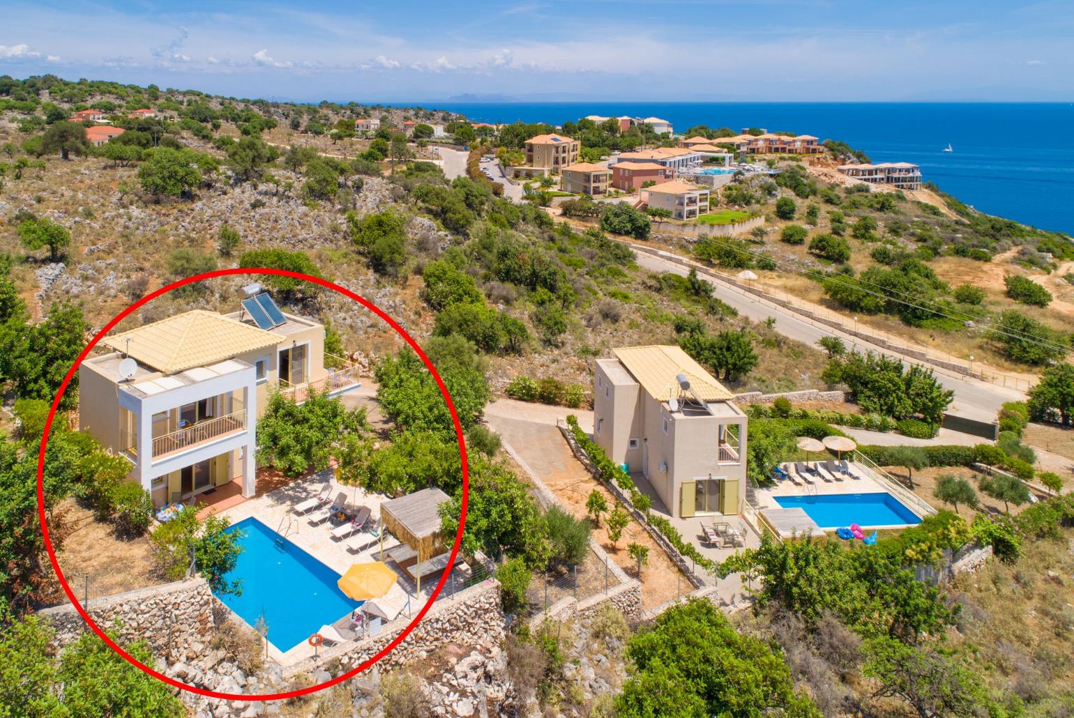 Aerial view showing location of Villa Apollo