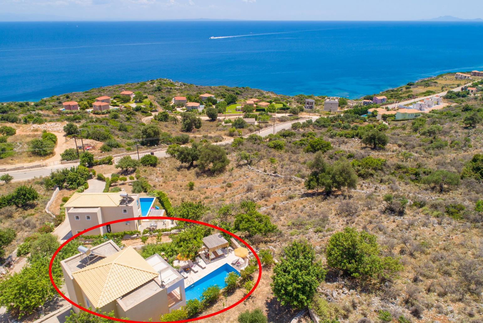Aerial view showing location of Villa Apollo