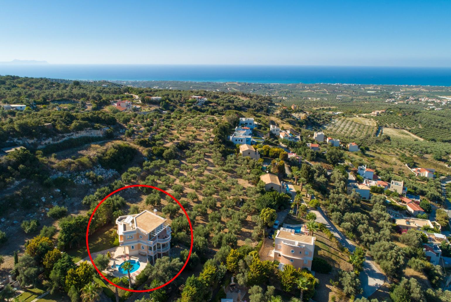 Aerial view showing location of Villa Asimenia