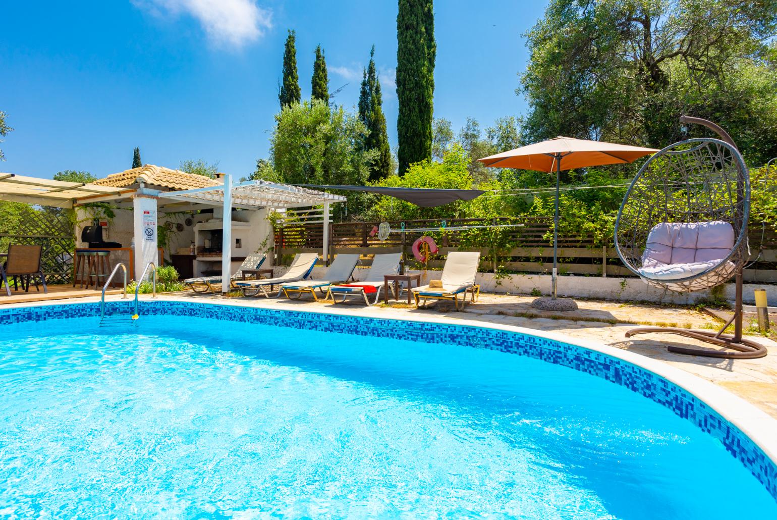 Private pool, terrace, and garden