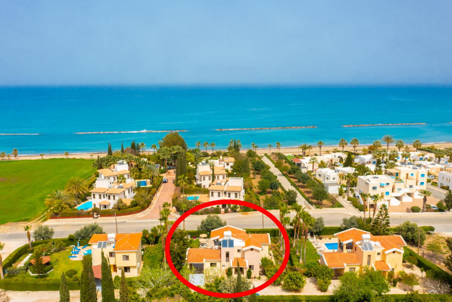 Aerial view showing location of Villa Halima Stefanos