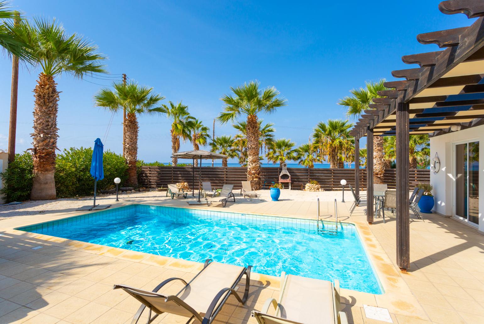 Private pool and terrace with sea views