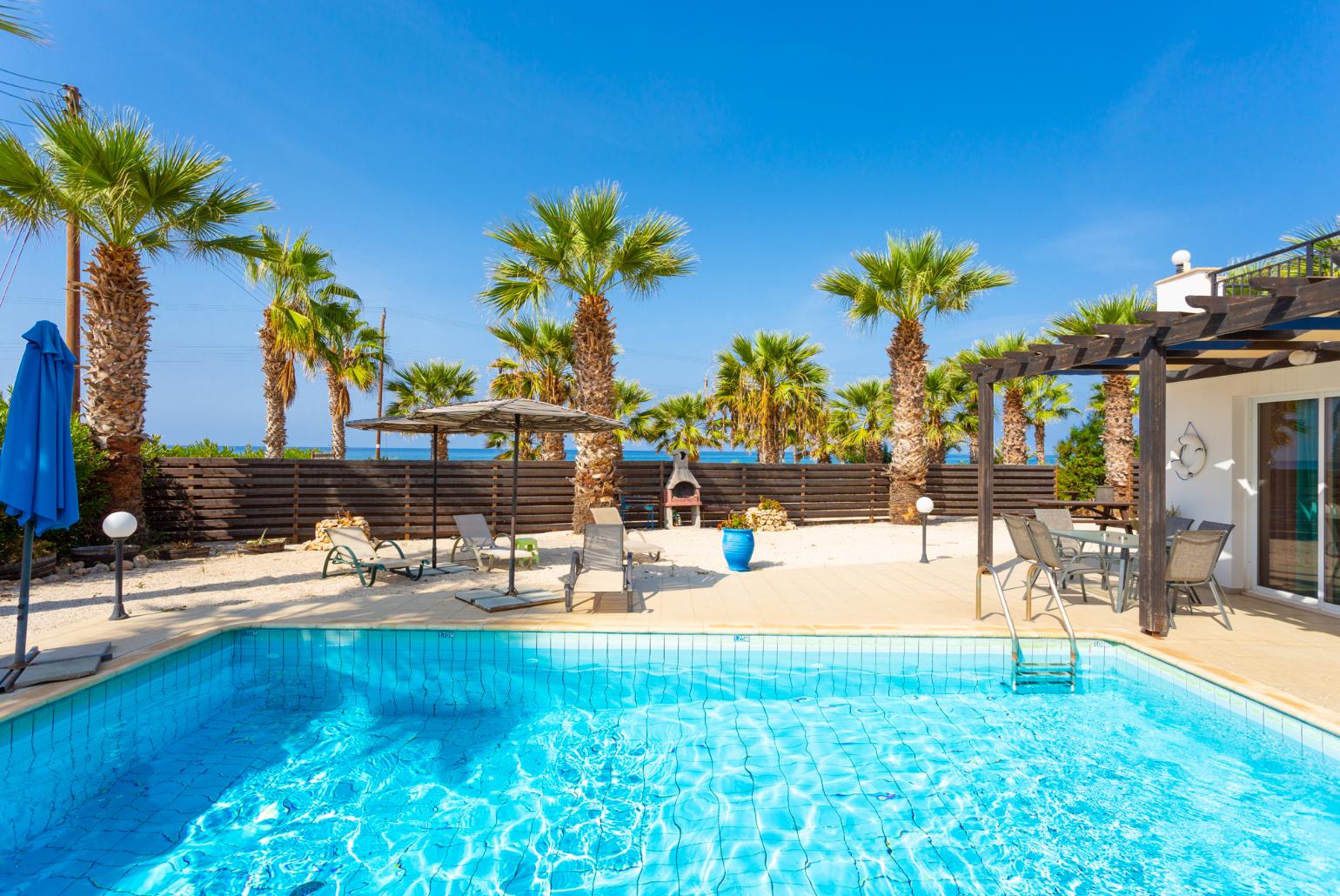 Private pool and terrace with sea views