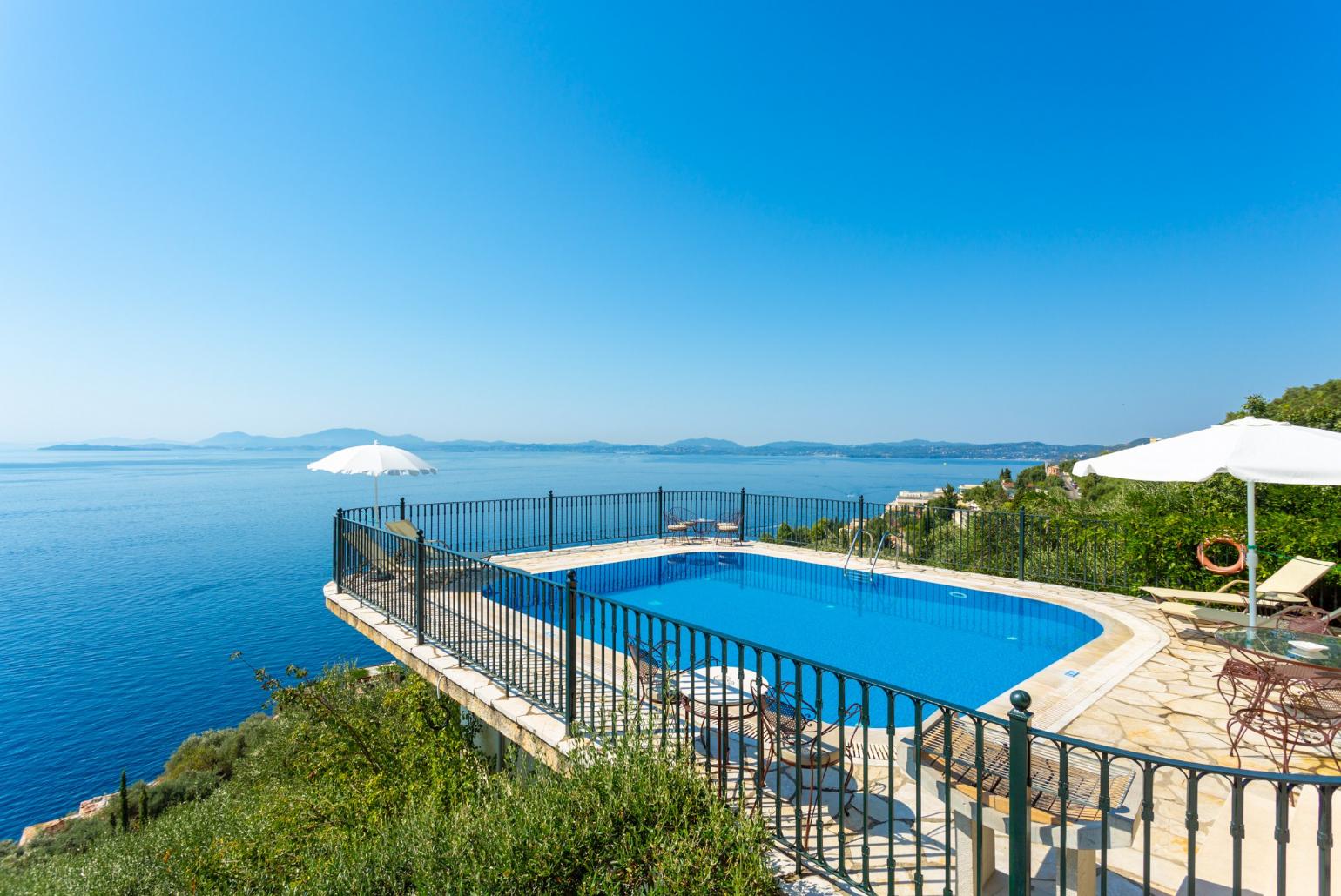 Private pool and terrace with panoramic sea views