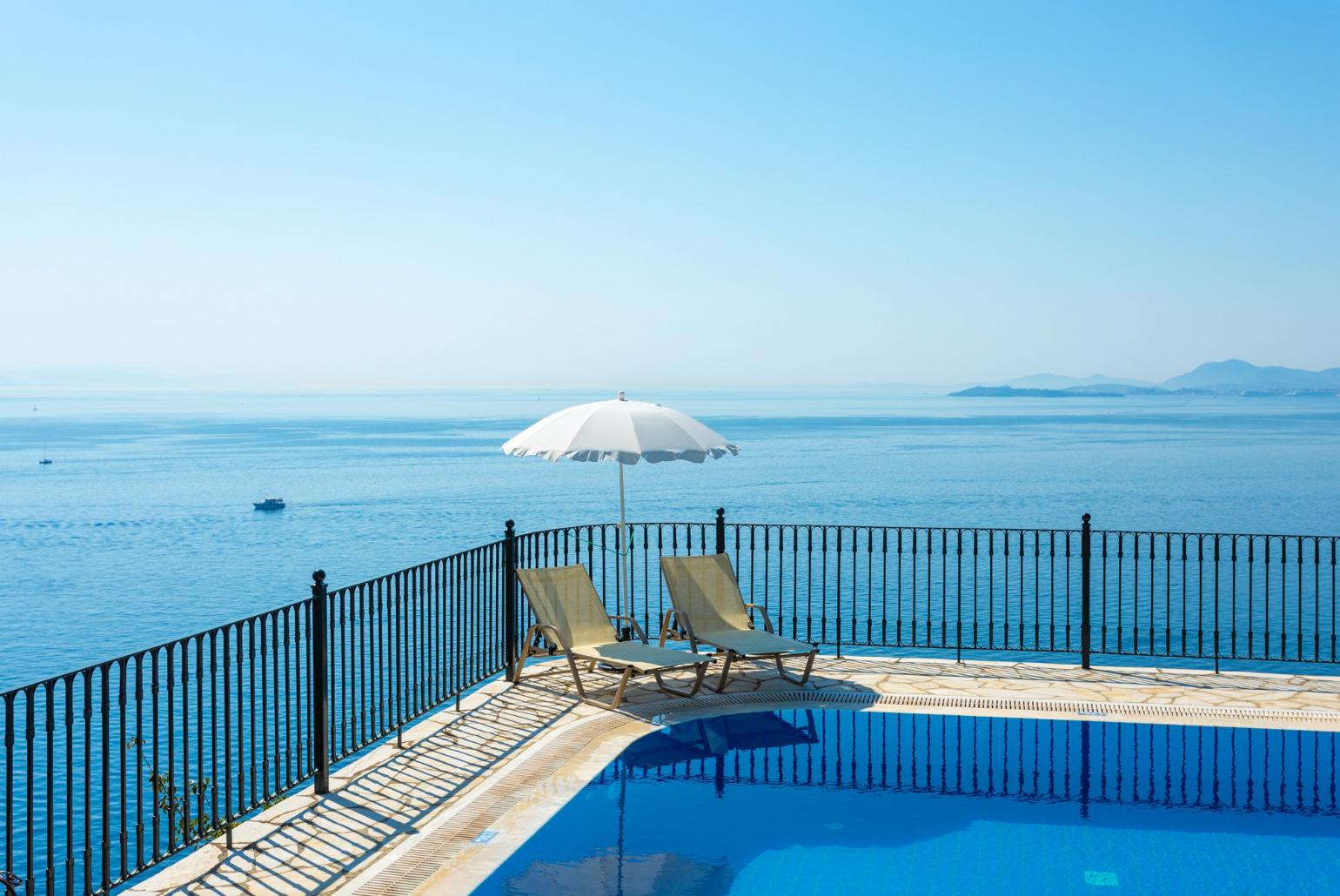 Private pool and terrace with panoramic sea views