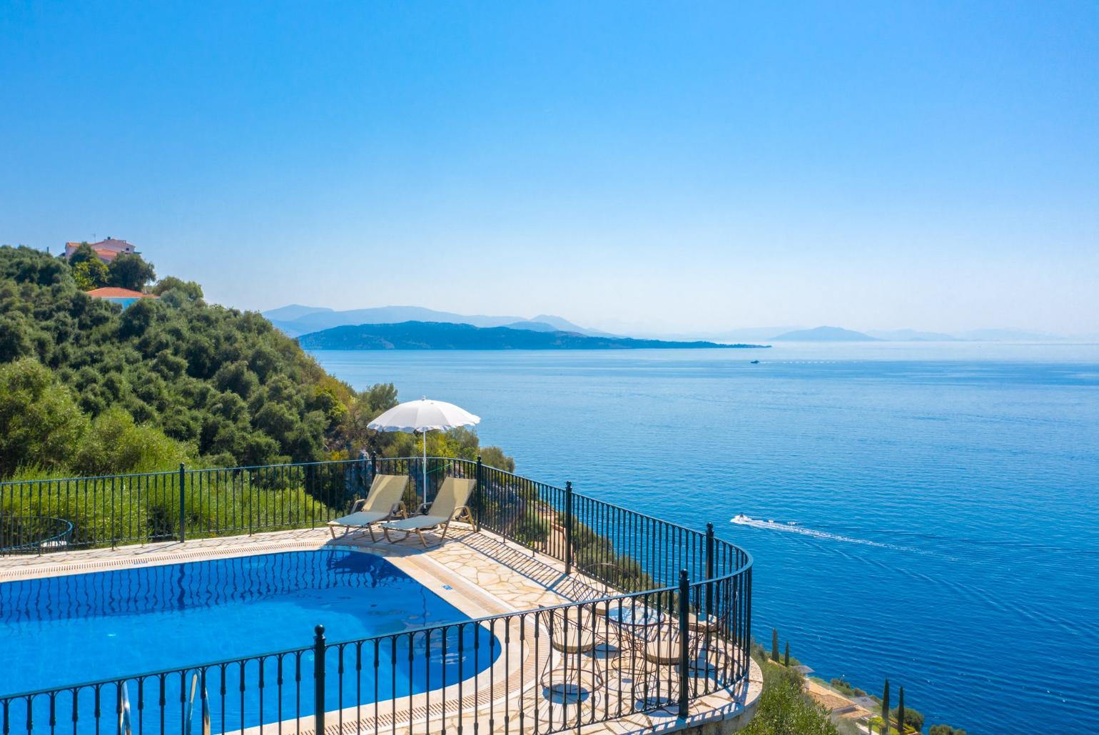 Private pool and terrace with panoramic sea views