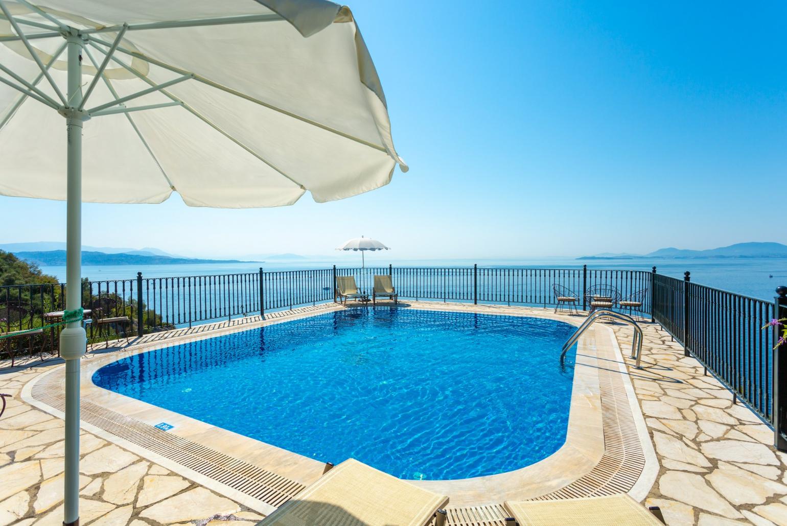 Private pool and terrace with panoramic sea views