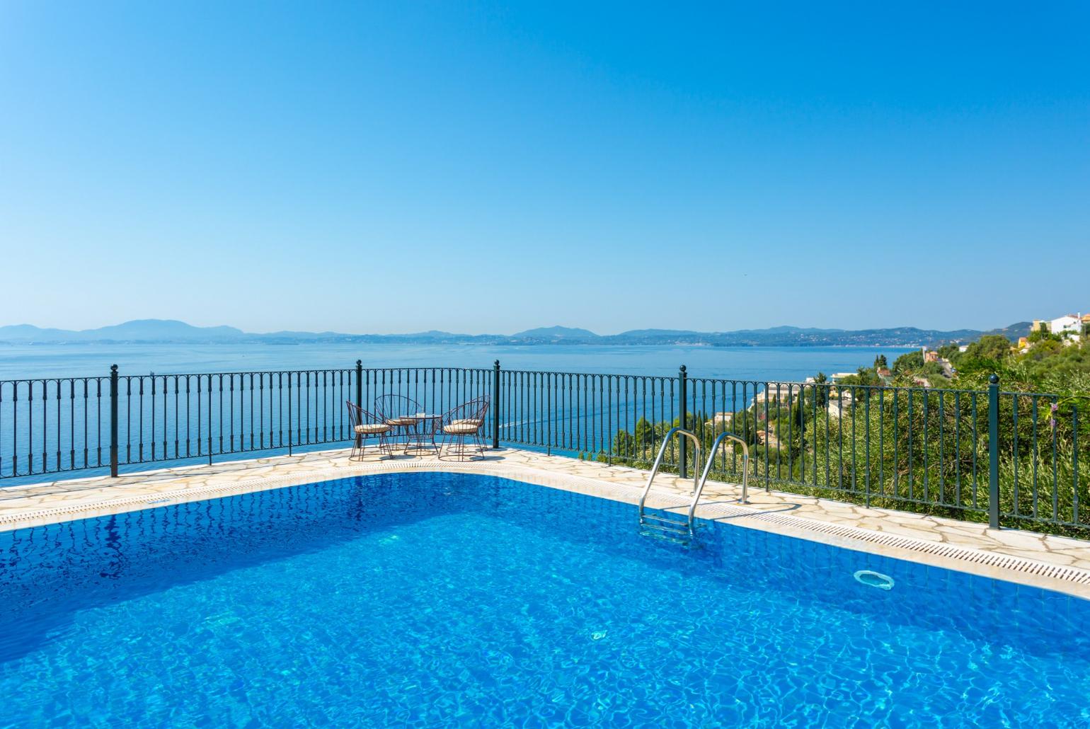 Private pool and terrace with panoramic sea views