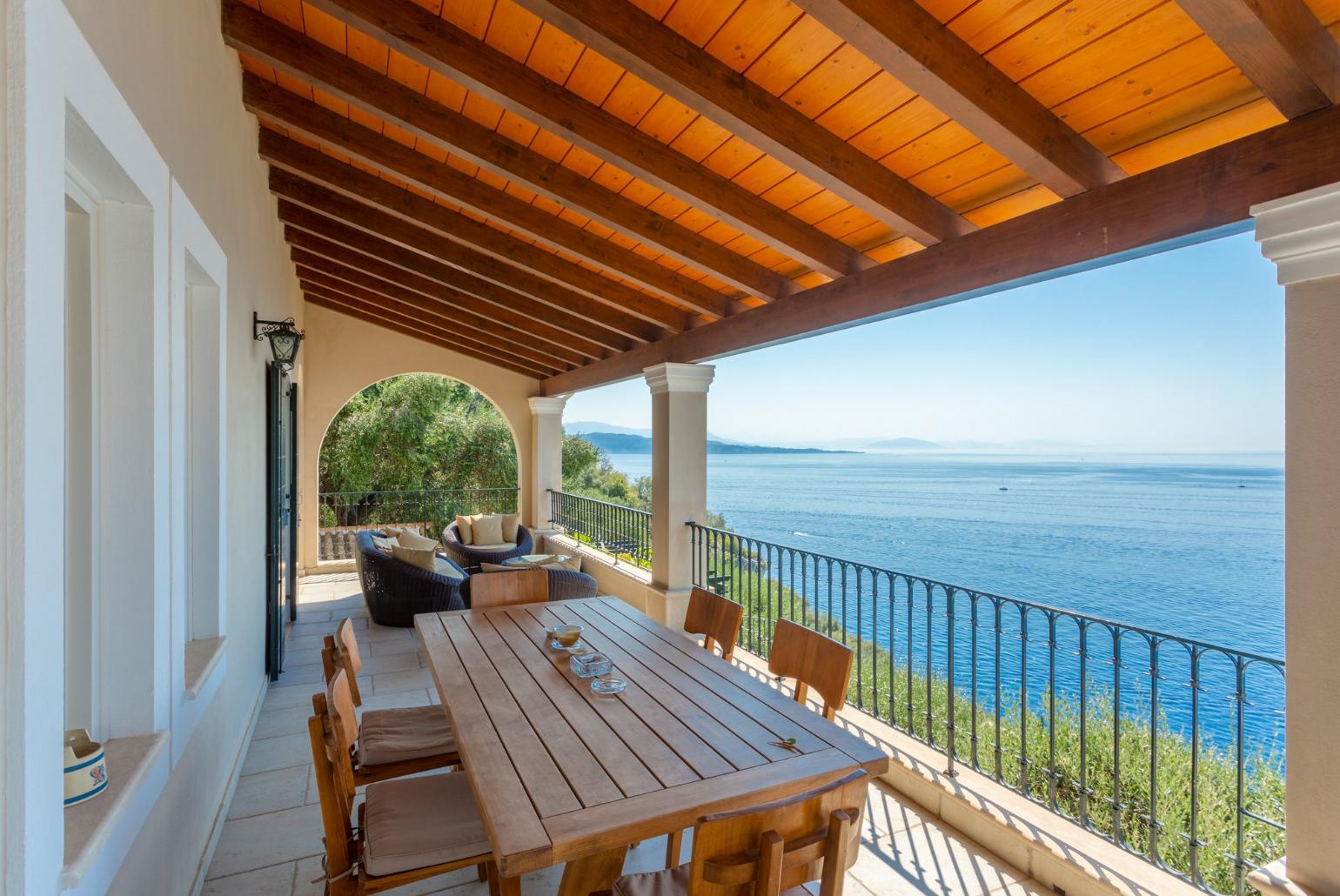 Sheltered terrace with panoramic sea views