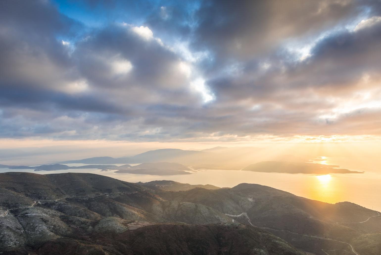 Sunrise from nearby Mount Pantokrator - the highest point in Corfu