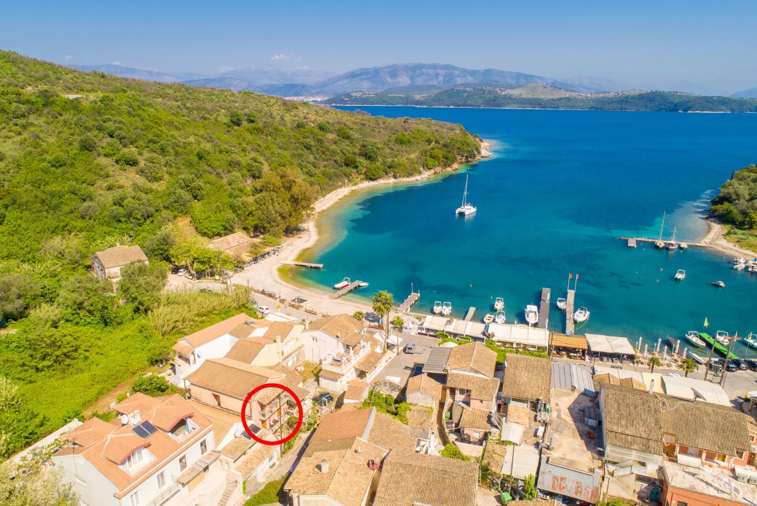 Aerial view of St. Stephanos showing location of Anna Apartment