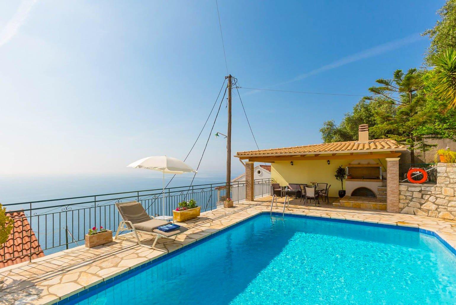 Private pool and terrace with panoramic sea views