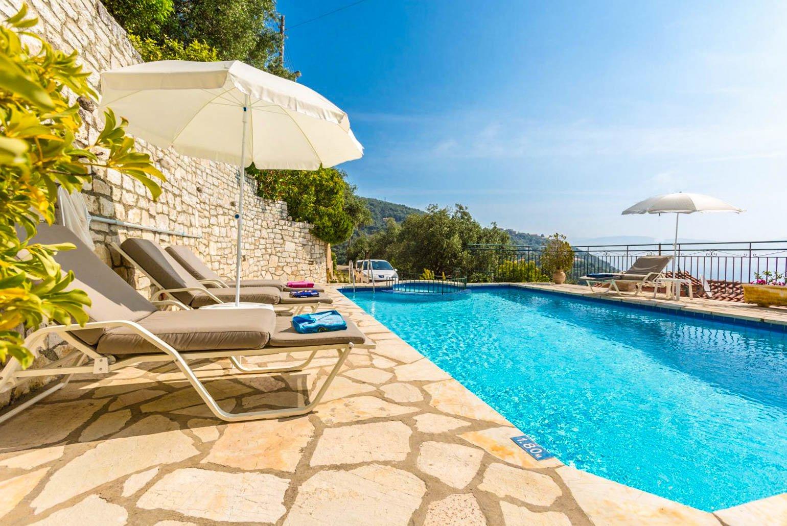 Private pool and terrace with panoramic sea views