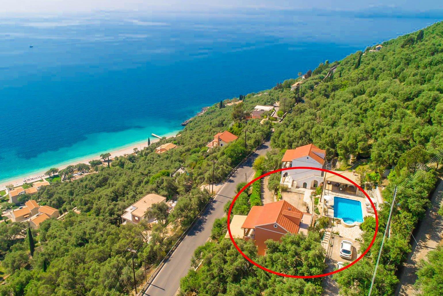 Aerial view showing location of Villa Aris 