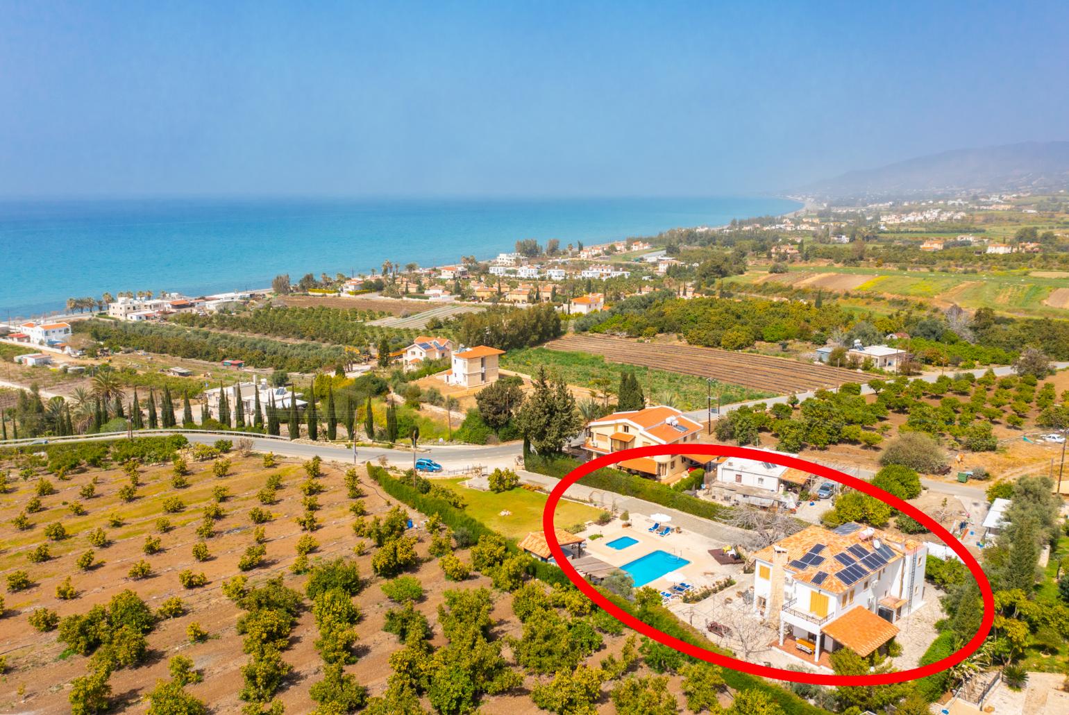 Aerial view showing location of Villa Xenios Dias