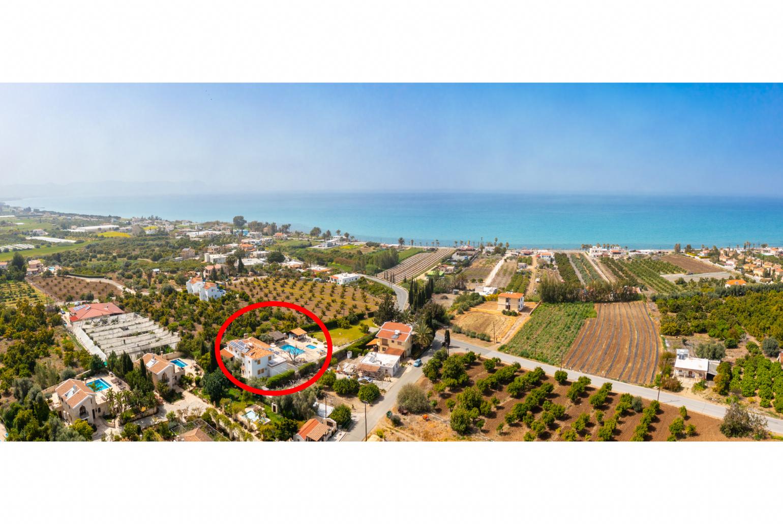Aerial view showing location of Villa Xenios Dias