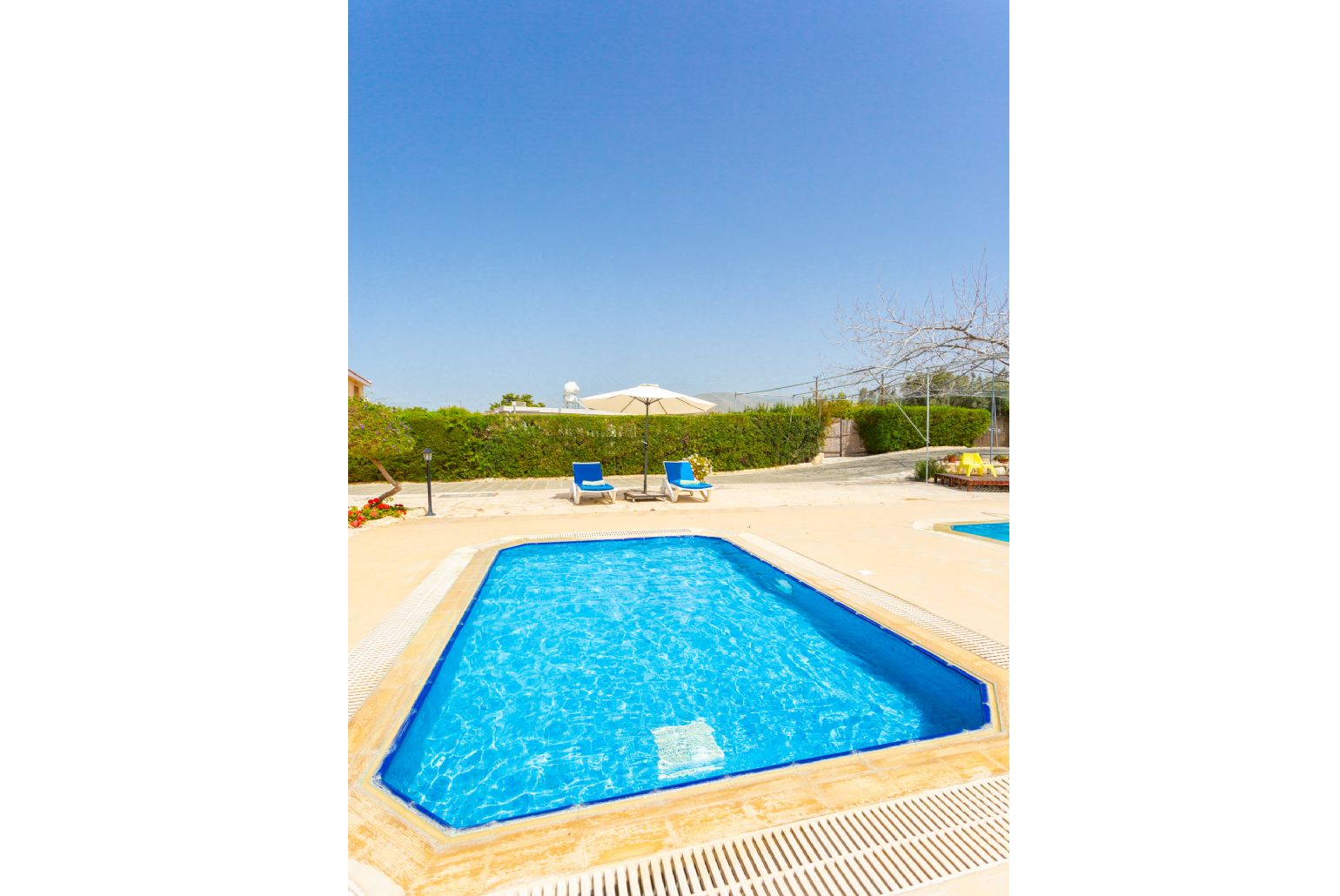 Private pool, terrace, and garden with sea views