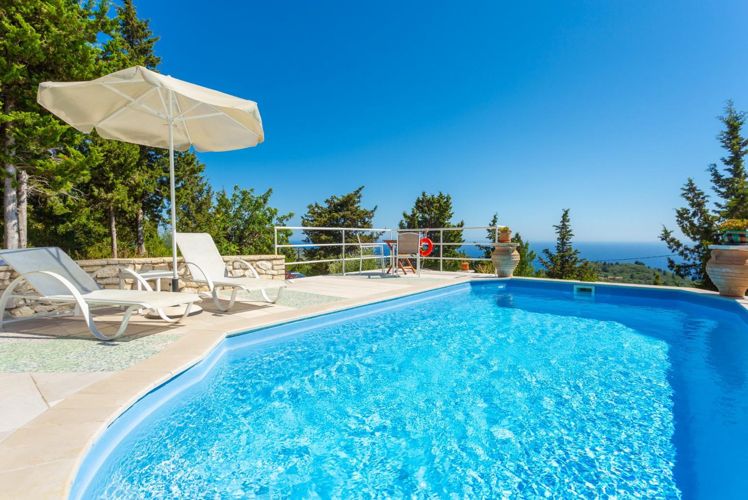 Private pool and terrace with sea views