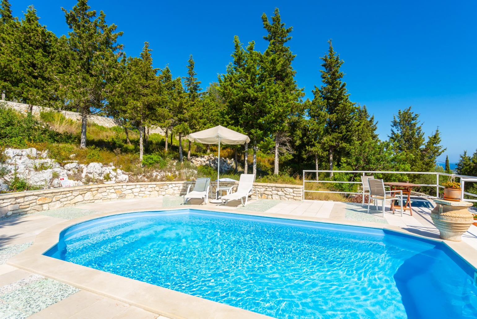 Private pool and terrace with sea views